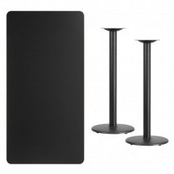 MFO 30'' x 60'' Rectangular Black Laminate Table Top with 18'' Round Bar Height Table Bases