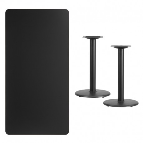 MFO 30'' x 60'' Rectangular Black Laminate Table Top with 18'' Round Table Height Bases