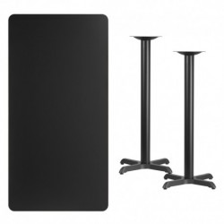 MFO 30'' x 60'' Rectangular Black Laminate Table Top with 22'' x 22'' Bar Height Table Bases