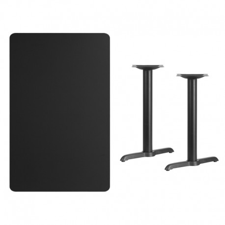 MFO 30'' x 48'' Rectangular Black Laminate Table Top with 5'' x 22'' Table Height Bases