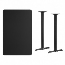 MFO 30'' x 48'' Rectangular Black Laminate Table Top with 5'' x 22'' Bar Height Table Bases