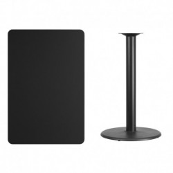 MFO 30'' x 45'' Rectangular Black Laminate Table Top with 24'' Round Bar Height Table Base