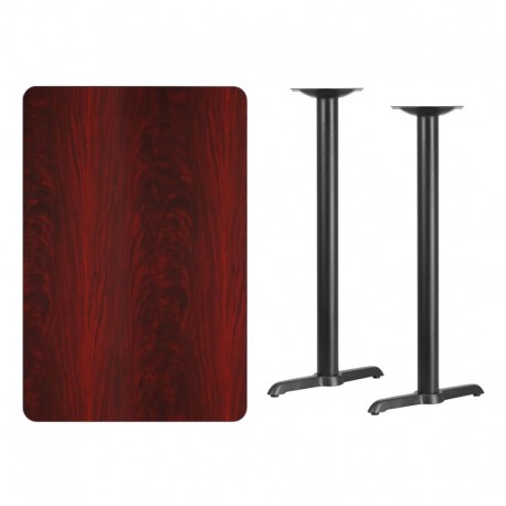 MFO 30'' x 45'' Rectangular Mahogany Laminate Table Top with 5'' x 22'' Bar Height Table Bases
