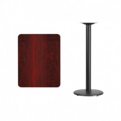 MFO 24'' x 30'' Rectangular Mahogany Laminate Table Top with 18'' Round Bar Height Table Base