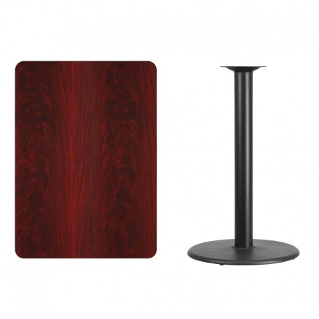 MFO 30'' x 42'' Rectangular Mahogany Laminate Table Top with 24'' Round Bar Height Table Base
