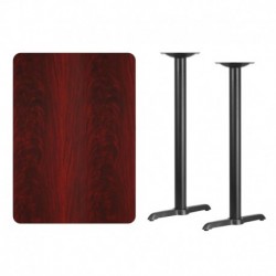 MFO 30'' x 42'' Rectangular Mahogany Laminate Table Top with 5'' x 22'' Bar Height Table Bases