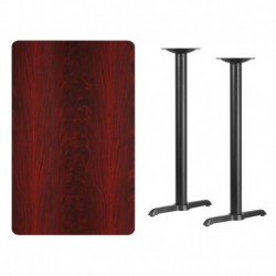 MFO 30'' x 48'' Rectangular Mahogany Laminate Table Top with 5'' x 22'' Bar Height Table Bases