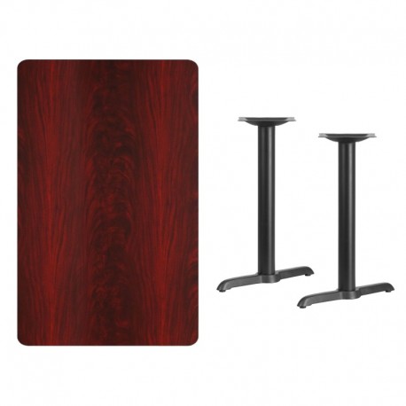 MFO 30'' x 48'' Rectangular Mahogany Laminate Table Top with 5'' x 22'' Table Height Bases