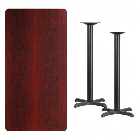 MFO 30'' x 60'' Rectangular Mahogany Laminate Table Top with 22'' x 22'' Bar Height Table Bases