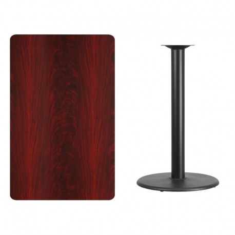 MFO 30'' x 48'' Rectangular Mahogany Laminate Table Top with 24'' Round Bar Height Table Base