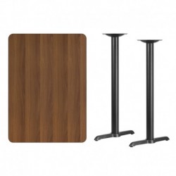 MFO 30'' x 42'' Rectangular Walnut Laminate Table Top with 5'' x 22'' Bar Height Table Bases
