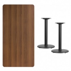 MFO 30'' x 60'' Rectangular Walnut Laminate Table Top with 18'' Round Table Height Bases