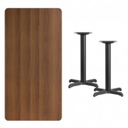 MFO 30'' x 60'' Rectangular Walnut Laminate Table Top with 22'' x 22'' Table Height Bases