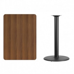 MFO 30'' x 42'' Rectangular Walnut Laminate Table Top with 24'' Round Bar Height Table Base