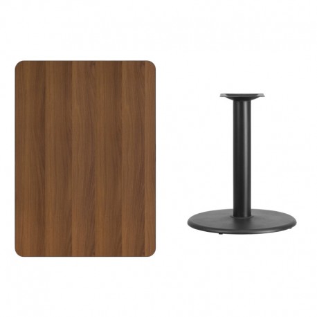 MFO 30'' x 42'' Rectangular Walnut Laminate Table Top with 24'' Round Table Height Base