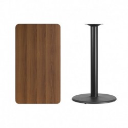MFO 24'' x 42'' Rectangular Walnut Laminate Table Top with 24'' Round Bar Height Table Base