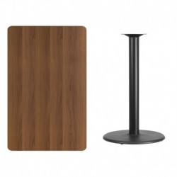MFO 30'' x 48'' Rectangular Walnut Laminate Table Top with 24'' Round Bar Height Table Base