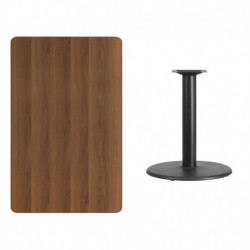MFO 30'' x 48'' Rectangular Walnut Laminate Table Top with 24'' Round Table Height Base