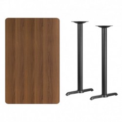 MFO 30'' x 48'' Rectangular Walnut Laminate Table Top with 5'' x 22'' Bar Height Table Bases