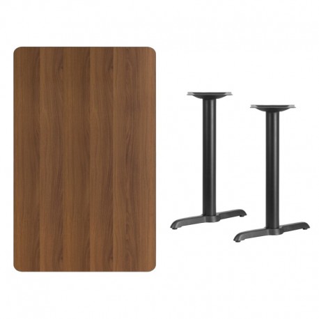 MFO 30'' x 48'' Rectangular Walnut Laminate Table Top with 5'' x 22'' Table Height Bases