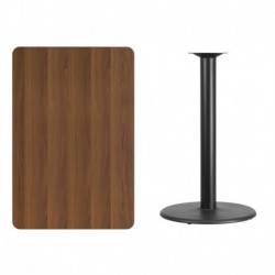 MFO 30'' x 45'' Rectangular Walnut Laminate Table Top with 24'' Round Bar Height Table Base