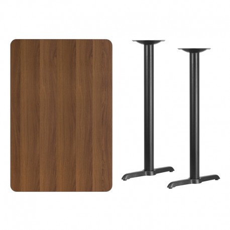 MFO 30'' x 45'' Rectangular Walnut Laminate Table Top with 5'' x 22'' Bar Height Table Bases