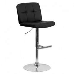MFO Contemporary Tufted Black Vinyl Adjustable Height Bar Stool with Chrome Base