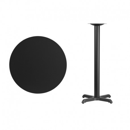 MFO 30'' Round Black Laminate Table Top with 22'' x 22'' Bar Height Table Base