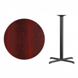 MFO 36'' Round Mahogany Laminate Table Top with 30'' x 30'' Bar Height Table Base