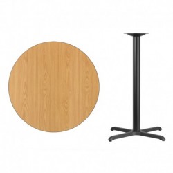 MFO 36'' Round Natural Laminate Table Top with 30'' x 30'' Bar Height Table Base