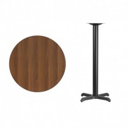 MFO 30'' Round Walnut Laminate Table Top with 22'' x 22'' Bar Height Table Base