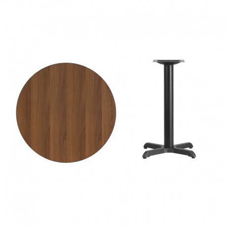 MFO 30'' Round Walnut Laminate Table Top with 22'' x 22'' Table Height Base
