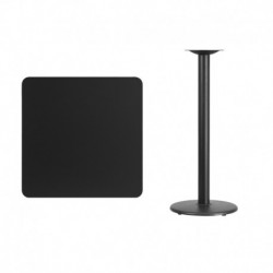 MFO 30'' Square Black Laminate Table Top with 18'' Round Bar Height Table Base