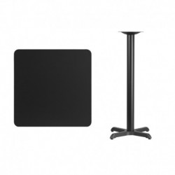 MFO 30'' Square Black Laminate Table Top with 22'' x 22'' Bar Height Table Base