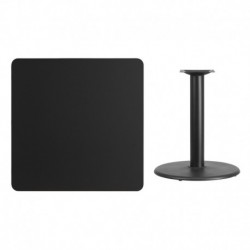 MFO 36'' Square Black Laminate Table Top with 24'' Round Table Height Base