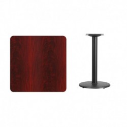MFO 30'' Square Mahogany Laminate Table Top with 18'' Round Table Height Base