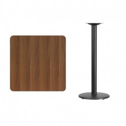 MFO 30'' Square Walnut Laminate Table Top with 18'' Round Bar Height Table Base