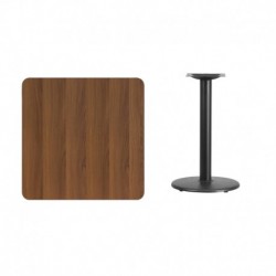 MFO 30'' Square Walnut Laminate Table Top with 18'' Round Table Height Base