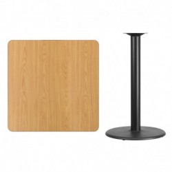 MFO 36'' Square Natural Laminate Table Top with 24'' Round Bar Height Table Base