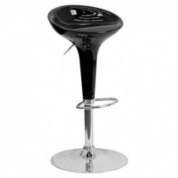 MFO Contemporary Black Plastic Adjustable Height Bar Stool with Chrome Base