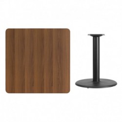 MFO 36'' Square Walnut Laminate Table Top with 24'' Round Table Height Base