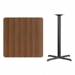 MFO 36'' Square Walnut Laminate Table Top with 30'' x 30'' Bar Height Table Base