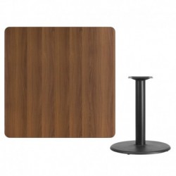 MFO 42'' Square Walnut Laminate Table Top with 24'' Round Table Height Base