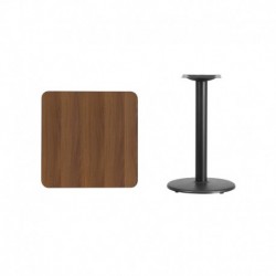 MFO 24'' Square Walnut Laminate Table Top with 18'' Round Table Height Base