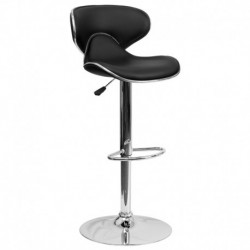 MFO Contemporary Cozy Mid-Back Black Vinyl Adjustable Height Bar Stool with Chrome Base
