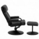 MFO Contemporary Black Leather Recliner and Ottoman with Leather Wrapped Base
