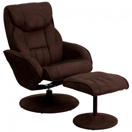 MFO Contemporary Brown Microfiber Recliner and Ottoman with Circular Microfiber Wrapped Base