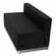 MFO Inspiration Collection Black Leather Loveseat with Brushed Stainless Steel Base