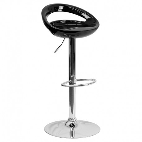 MFO Contemporary Black Plastic Adjustable Height Bar Stool with Chrome Base