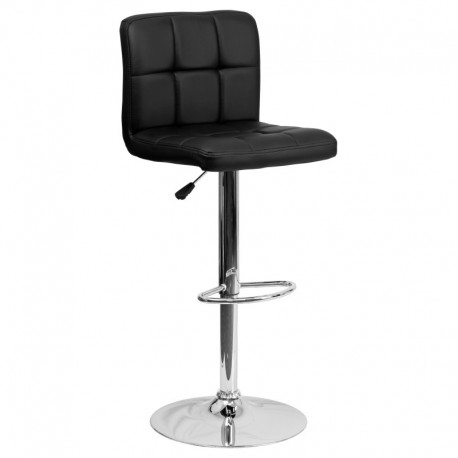 MFO Contemporary Black Quilted Vinyl Adjustable Height Bar Stool with Chrome Base